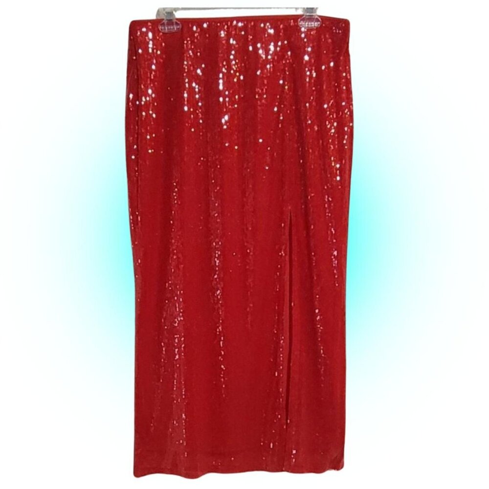 RED SEQUIN MCBLING SEQUIN MAXI MIDI SKIRT M